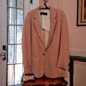 NWT Women’s Small Zara Basic Collection Linen Long Oversized Salmon Blazer
